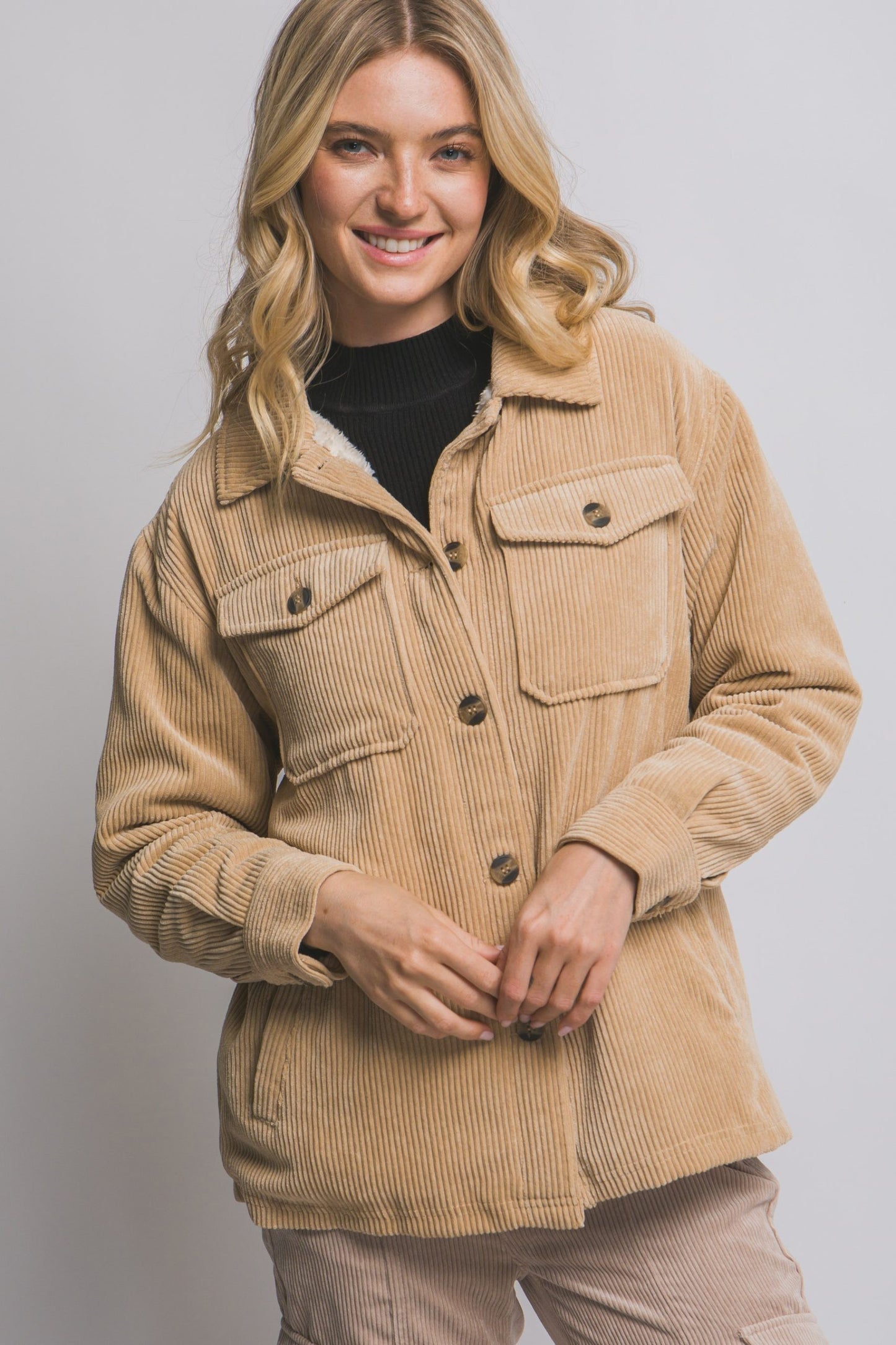 Corduroy Button up Sherpa Jacket