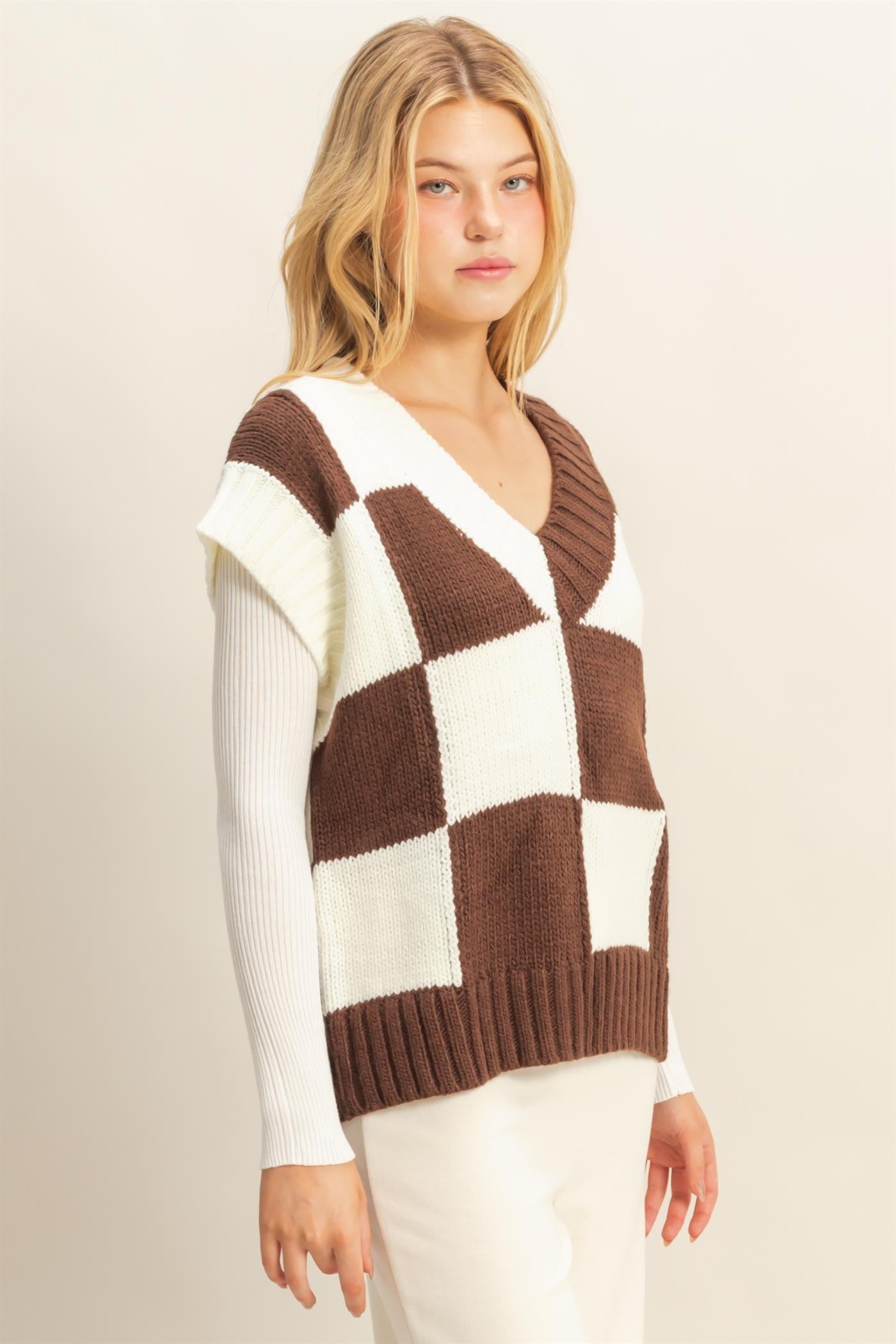 Checkered Sweater Vest Chocolate