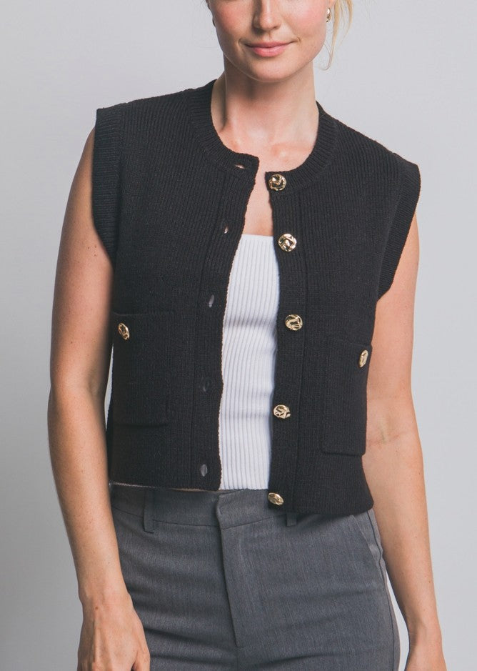 Sleeveless Knit Sweater Vest Black