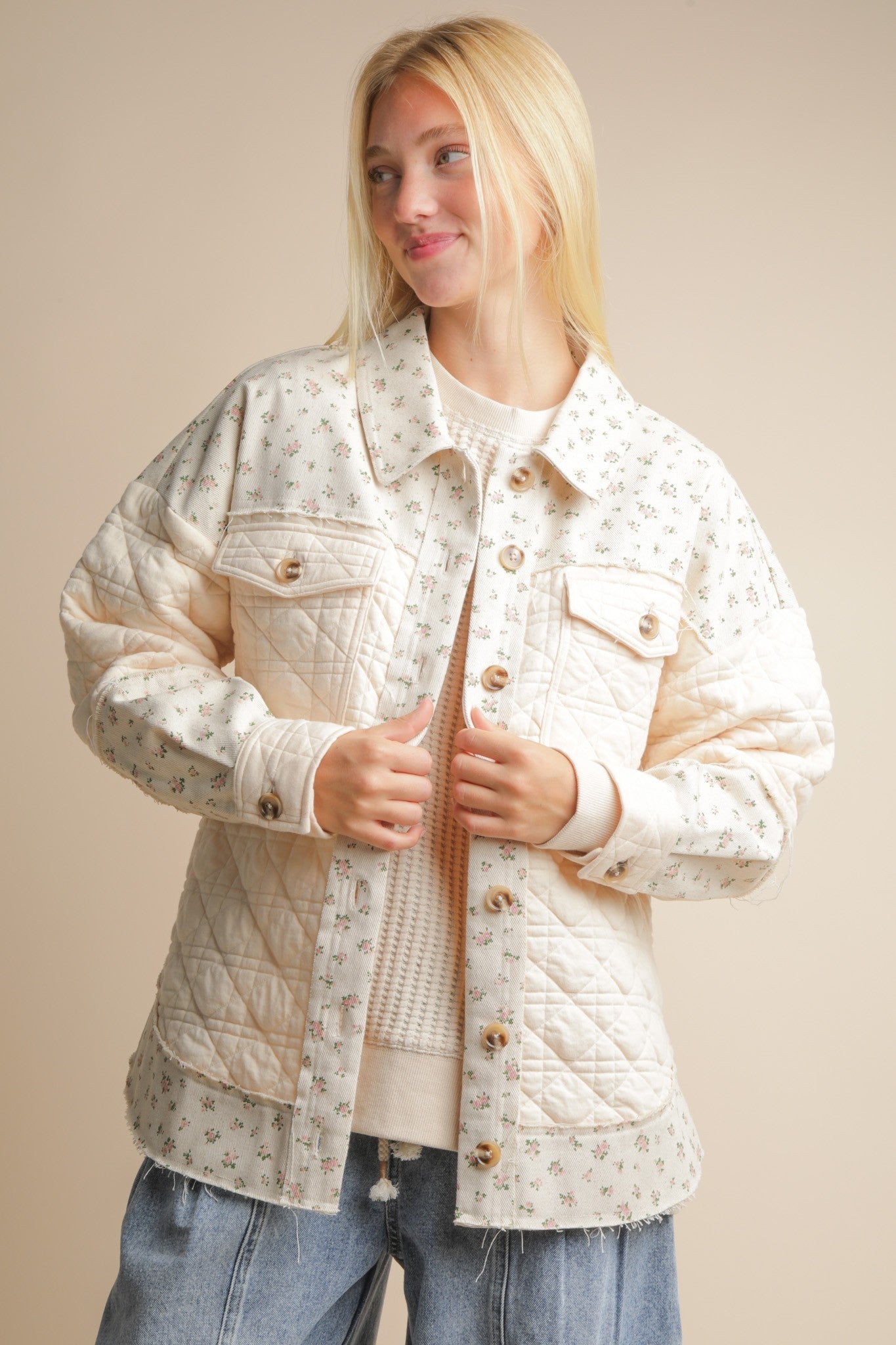 Daisy Lane Oversized Floral Printed Contrast Cotton Jacket