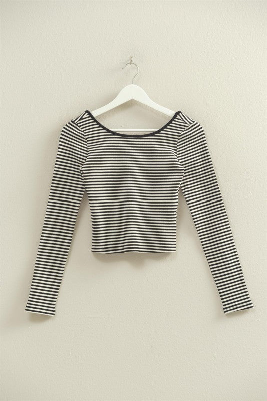 Black + White Striped Long Sleeve with Scoop Back
