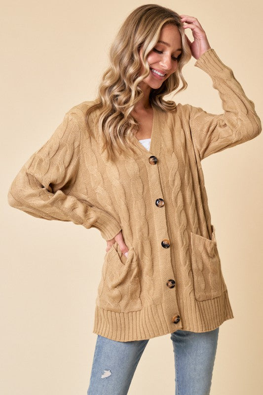 Just Be You Cable Button Camel Cardigan