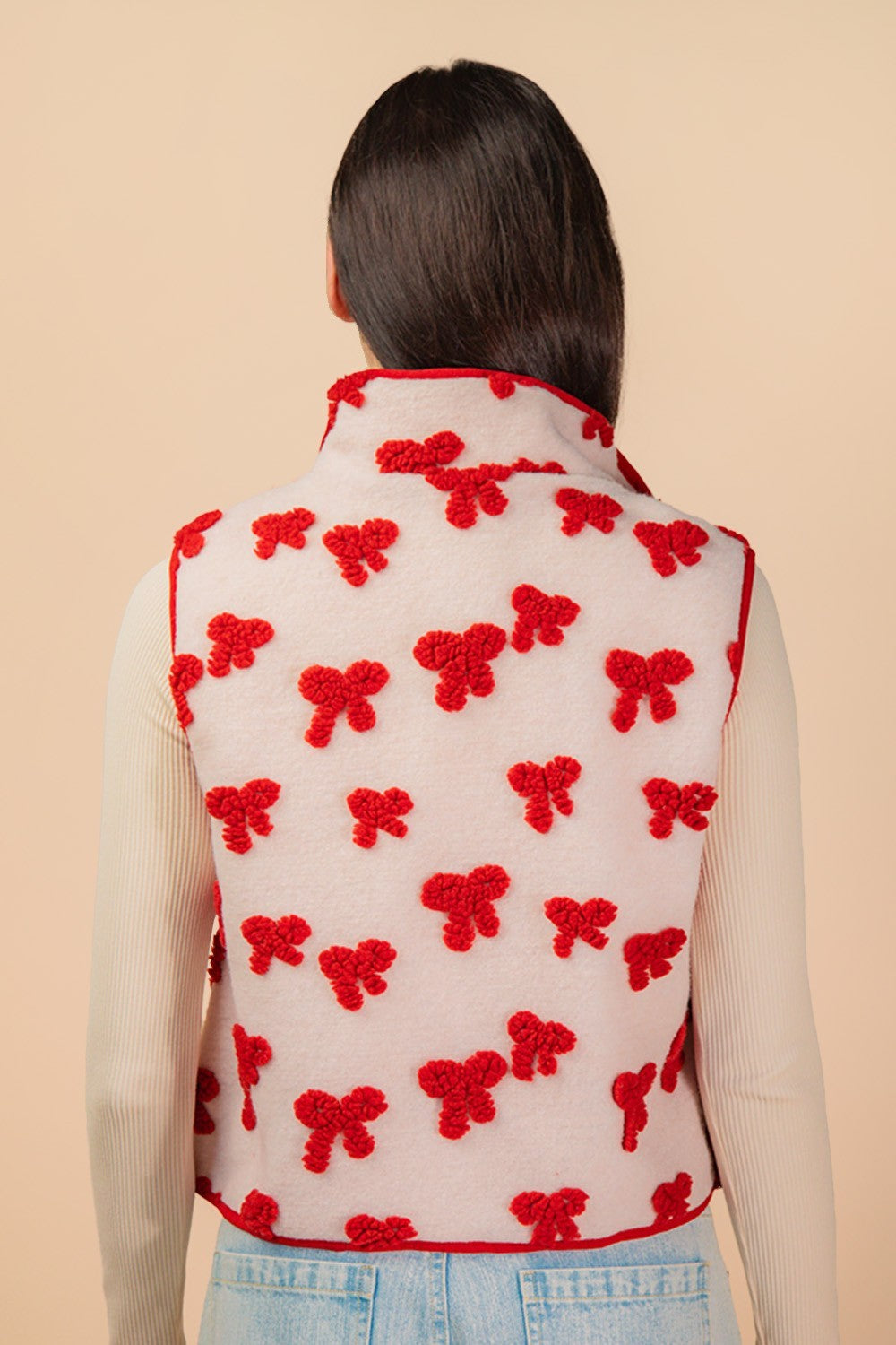 Textured Red Bow Vest