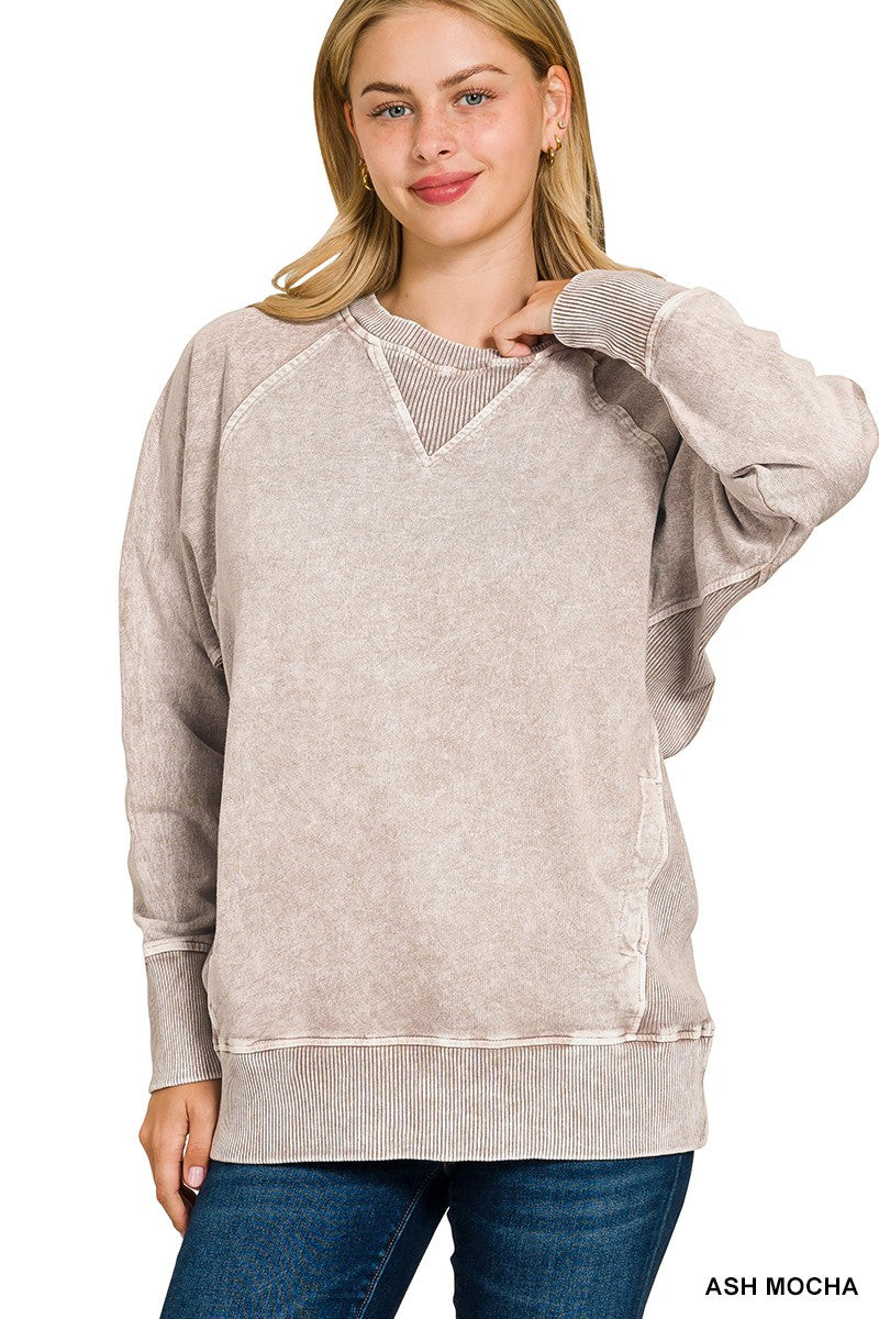 Ash Mocha Halo Washed French Terry Pullover