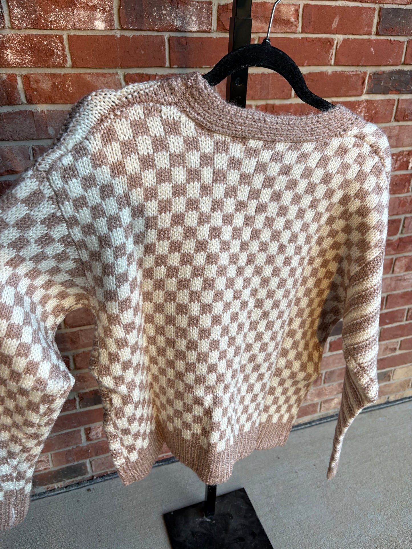 Checkers & Stripes Cardigan Taupe Cream