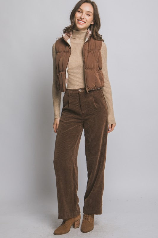 Mocha Reversable Puffer Vest