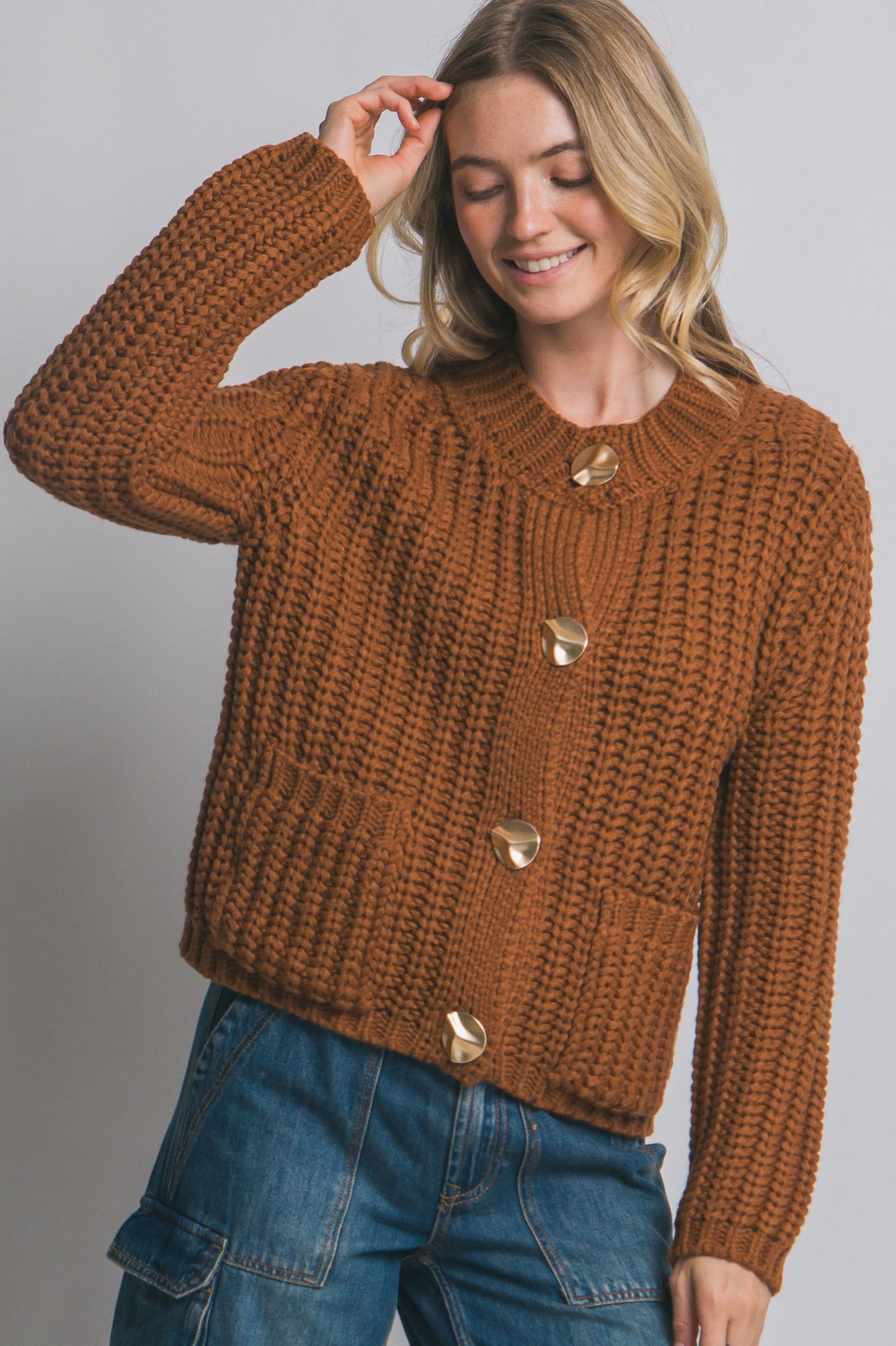 Almond Chunky Knit Cardigan