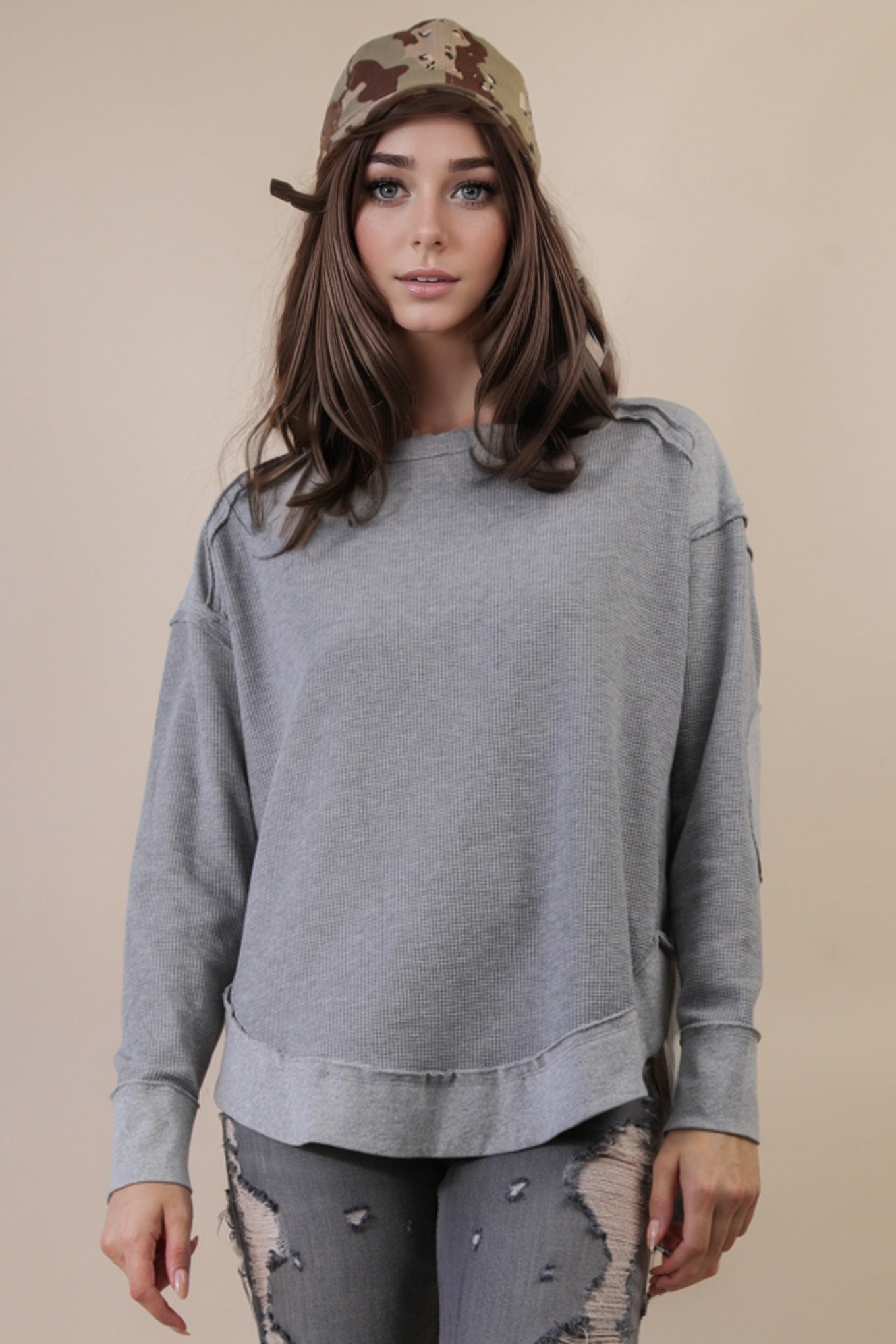 Hazel Grace H Gray Mineral Washed Top