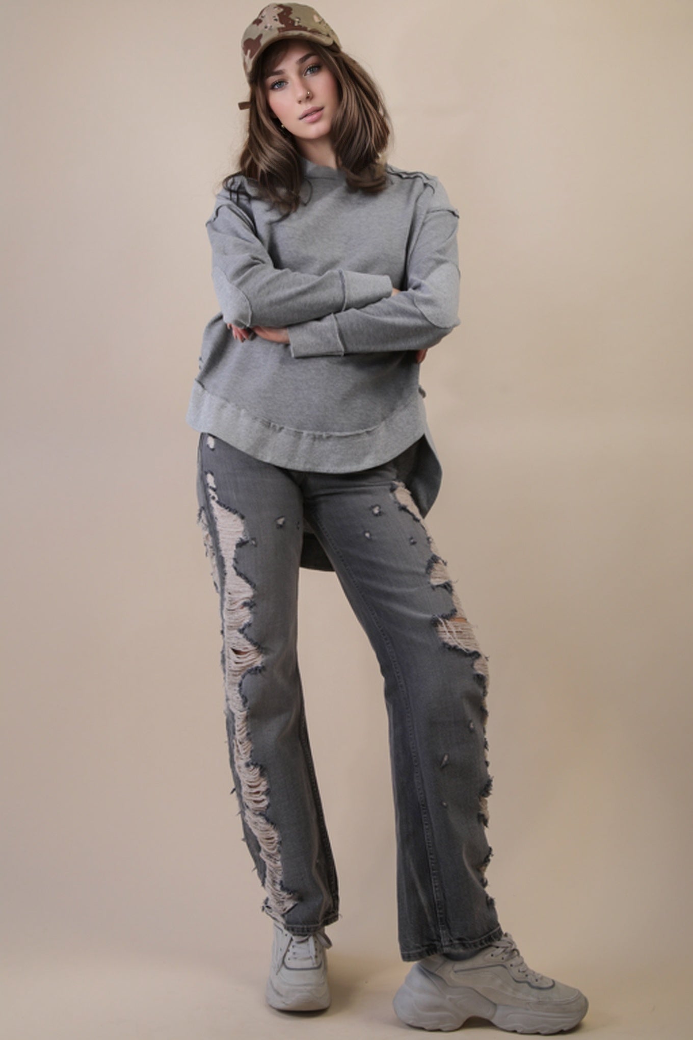 Hazel Grace H Gray Mineral Washed Top