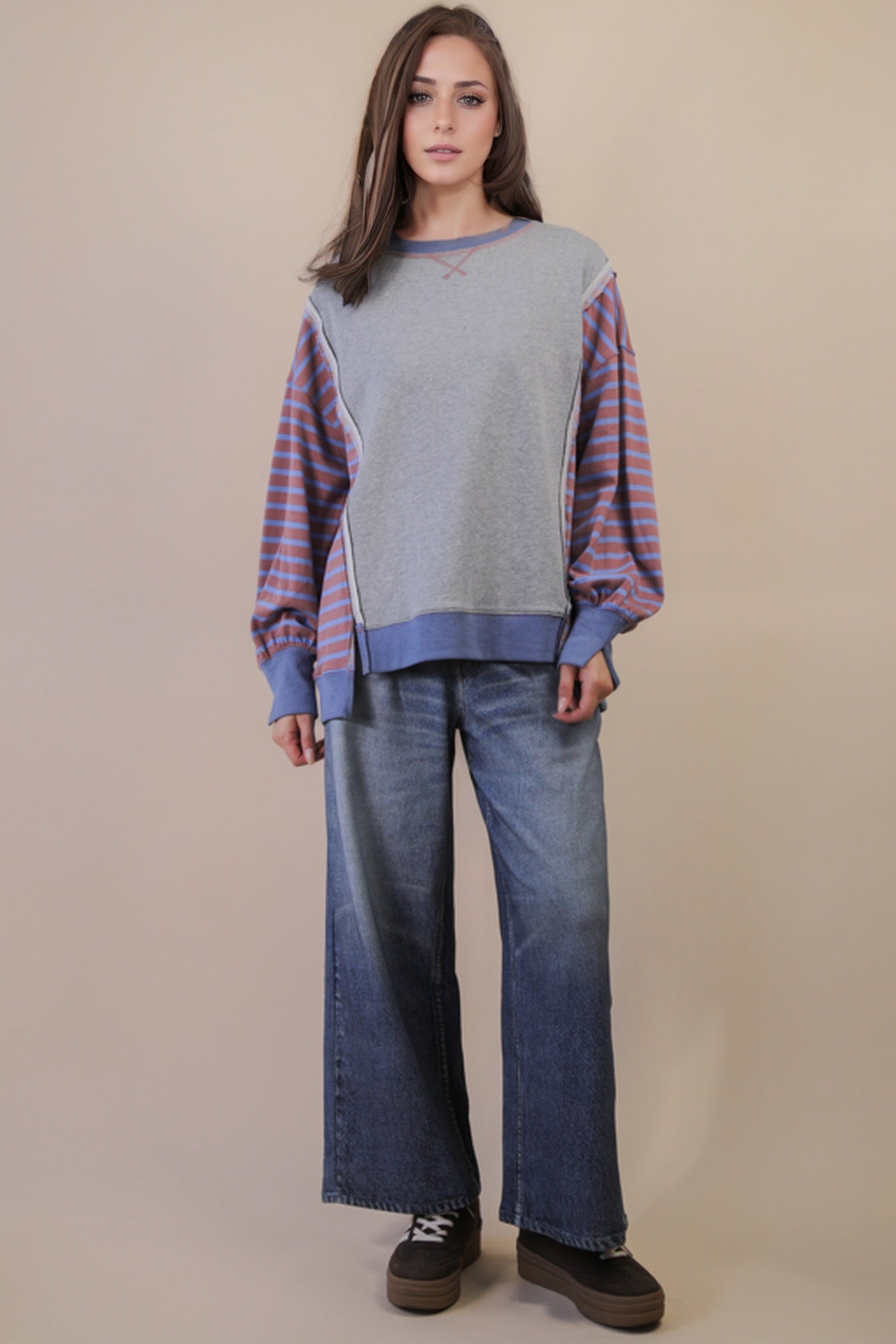 Blush Harvest Oversized Stripe Top
