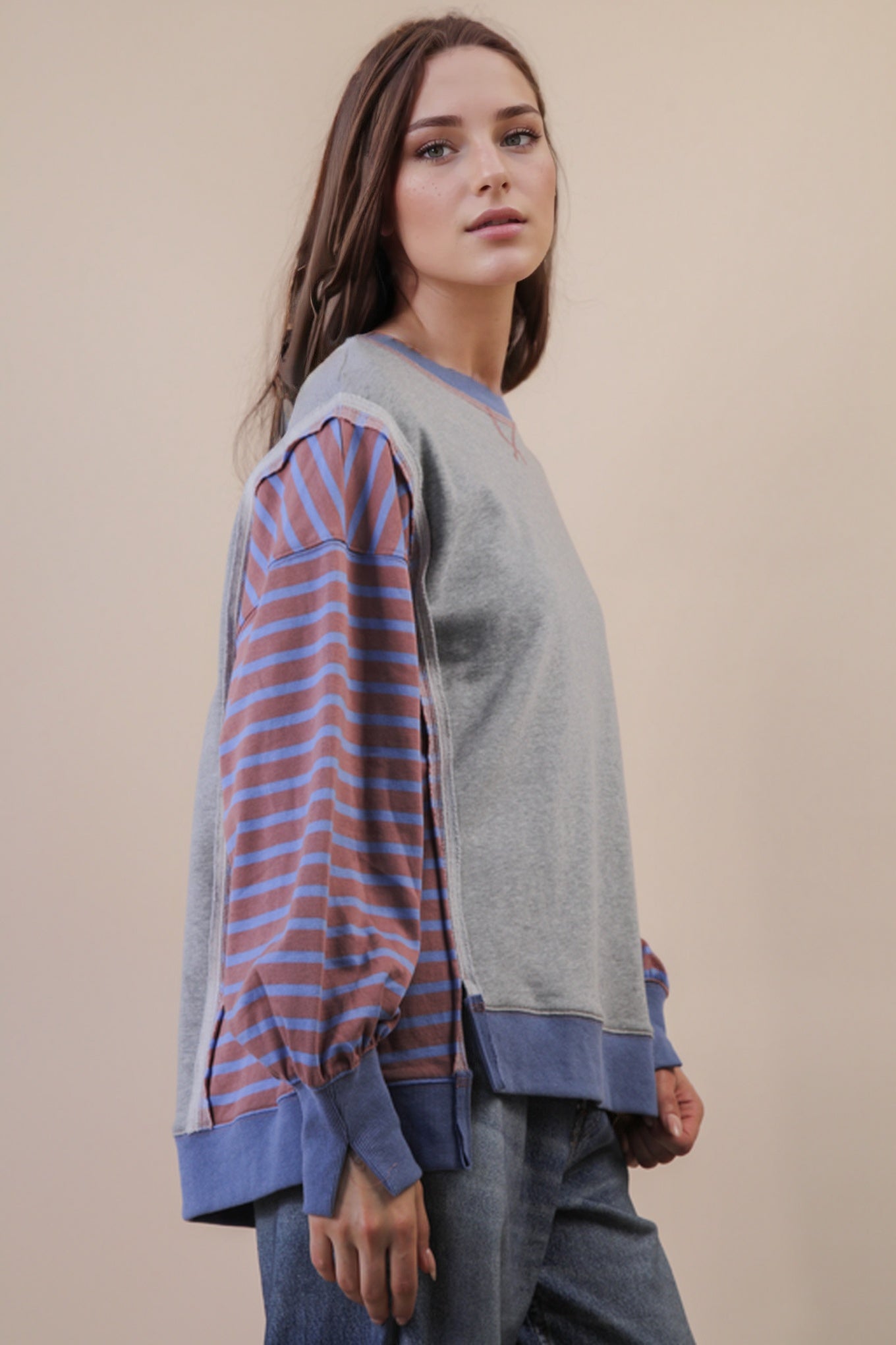 Blush Harvest Oversized Stripe Top