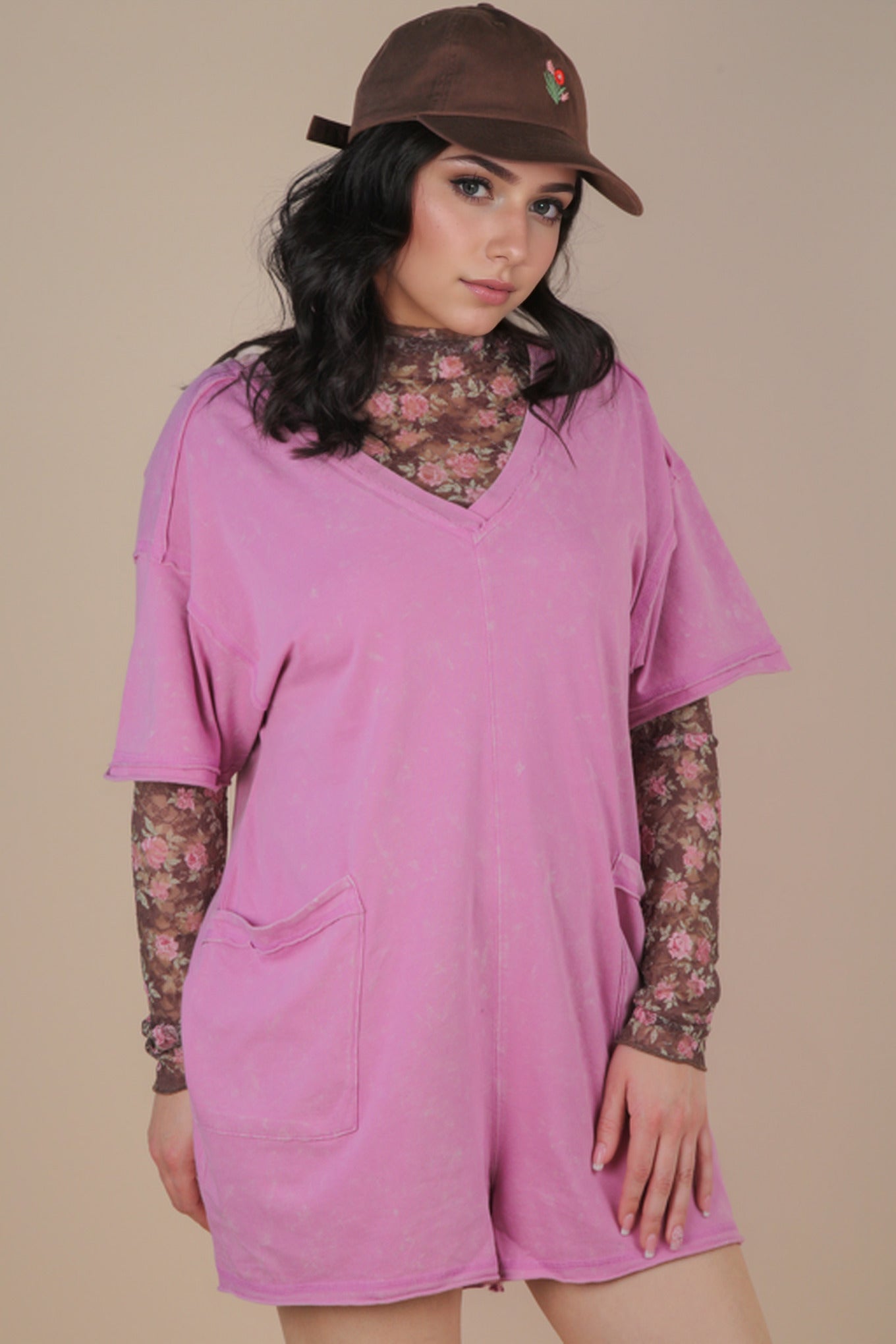 Orchid Mineral Washed Oversized Romper