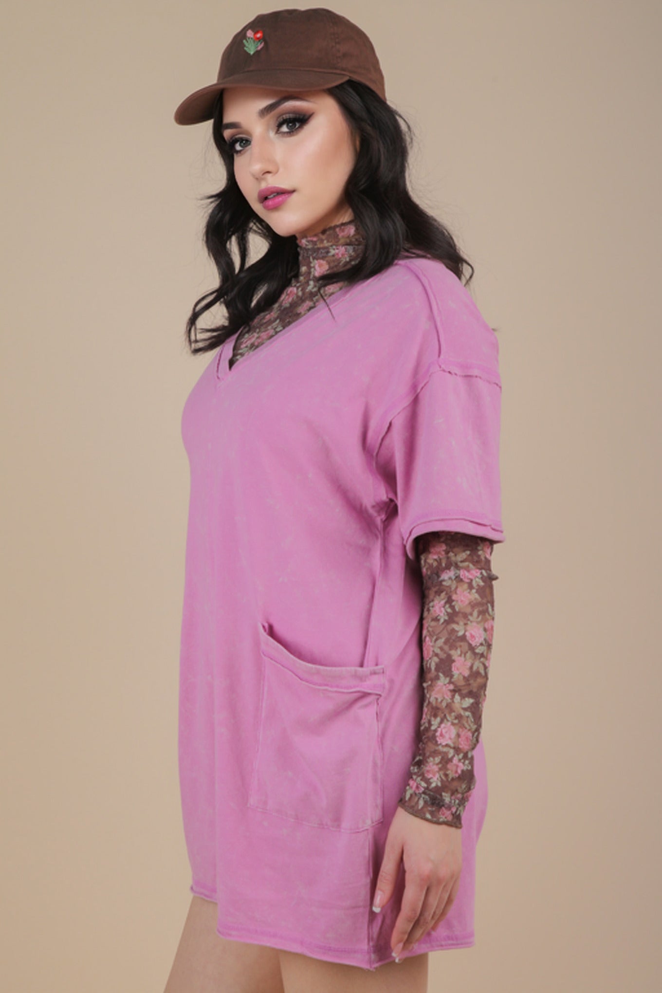 Orchid Mineral Washed Oversized Romper