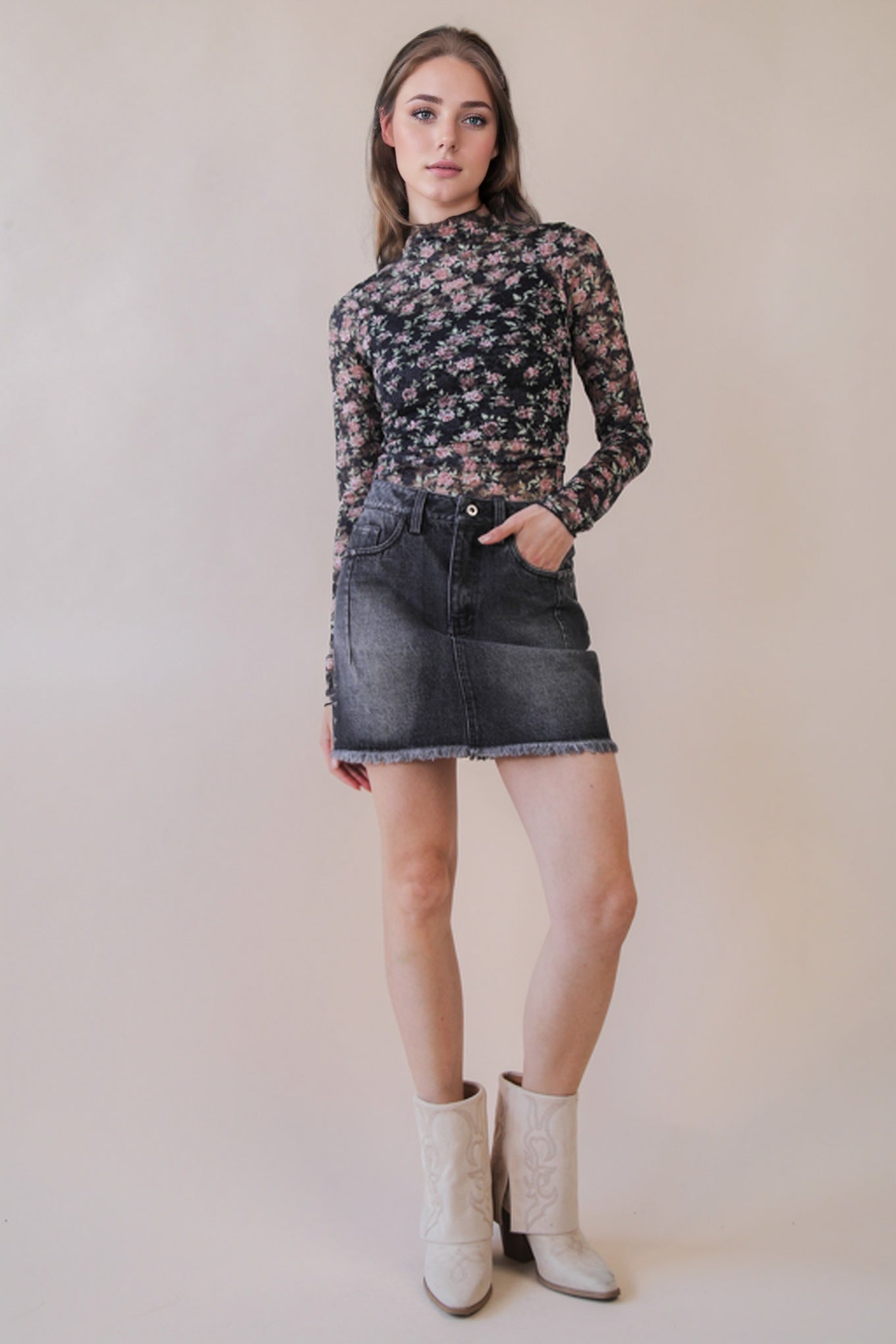 Black Floral Sheer Mesh Lace Top