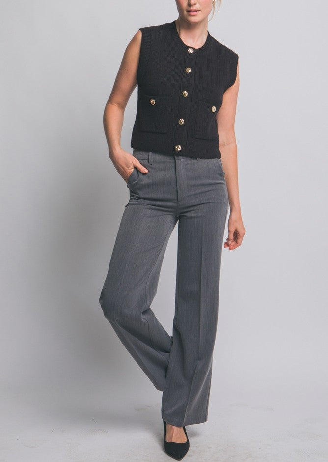 Sleeveless Knit Sweater Vest Black