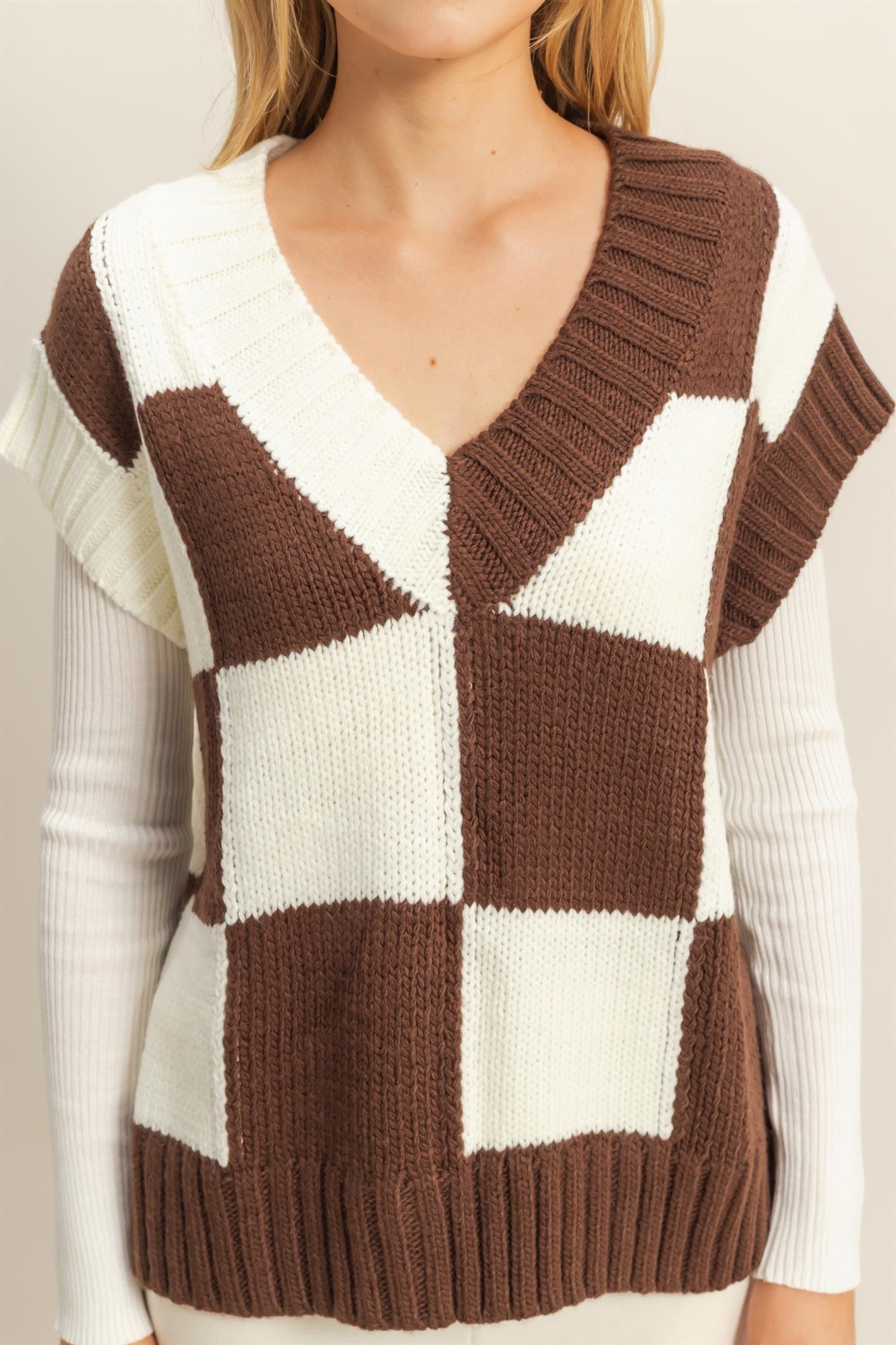 Checkered Sweater Vest Chocolate