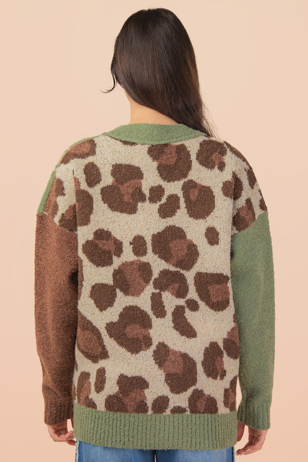 Leopard & Plaid Knit Sweater Cardigan