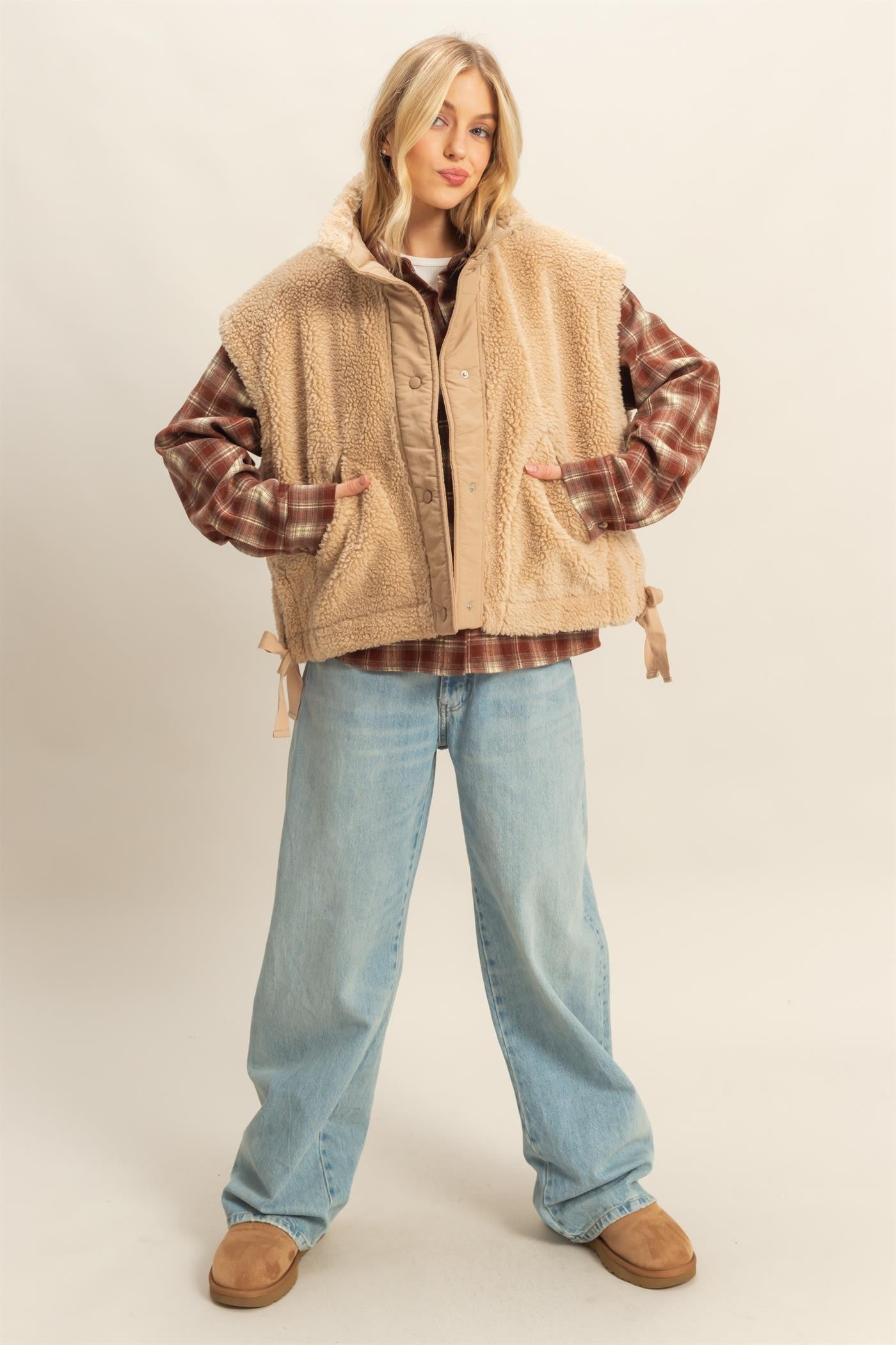 The Harper Cozy Sherpa Vest Beige