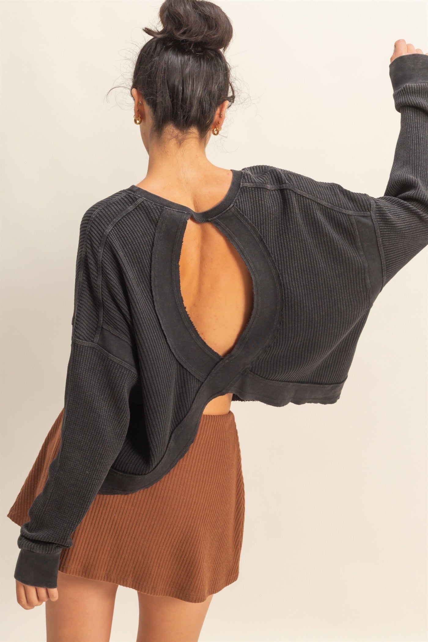 Twist of Charm Open Back Top Black