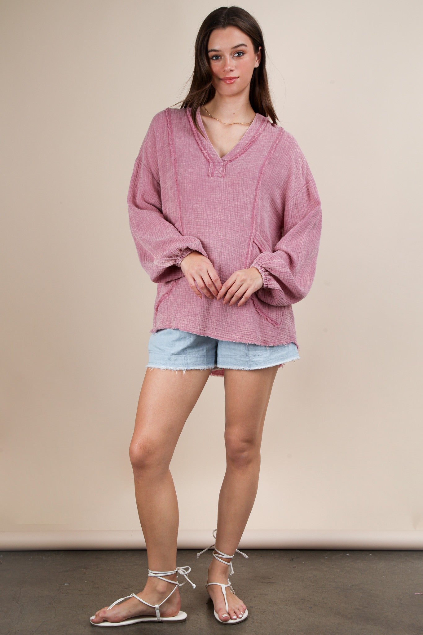 Drift Away Cotton Top in Cool Mauve
