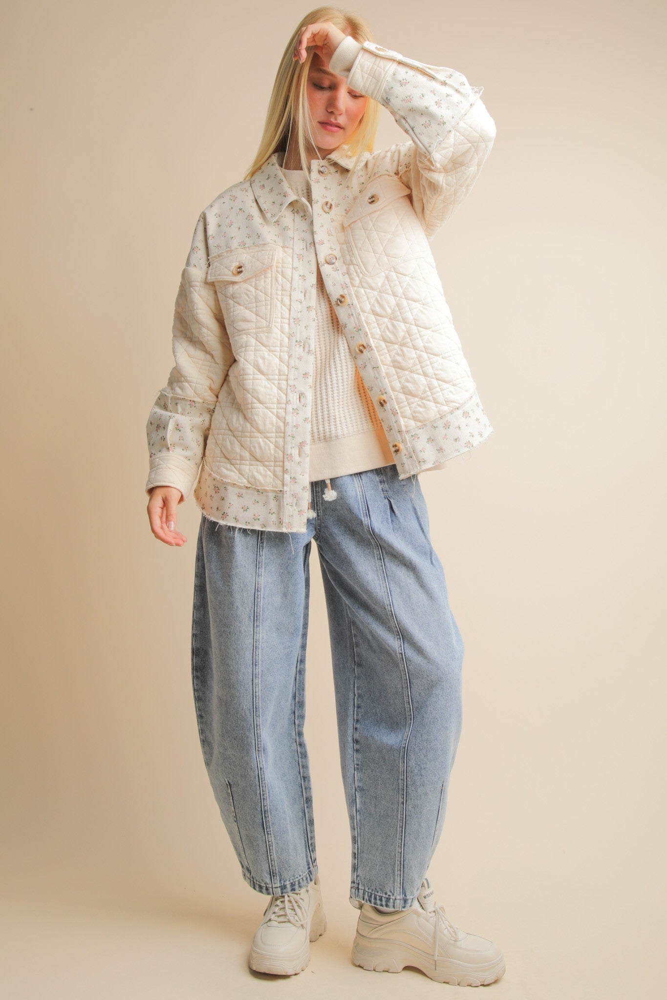 Daisy Lane Oversized Floral Printed Contrast Cotton Jacket