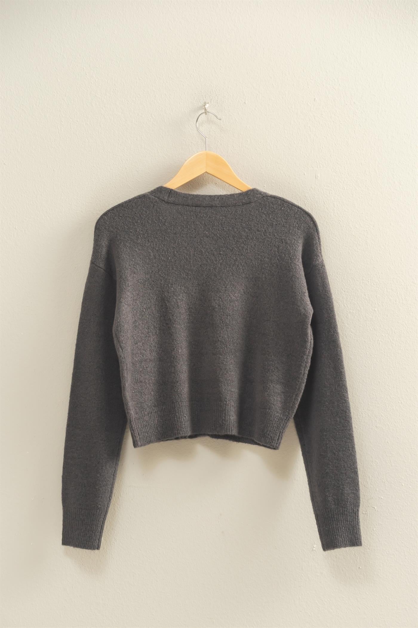Heart Button Cardigan Sweater Charcoal