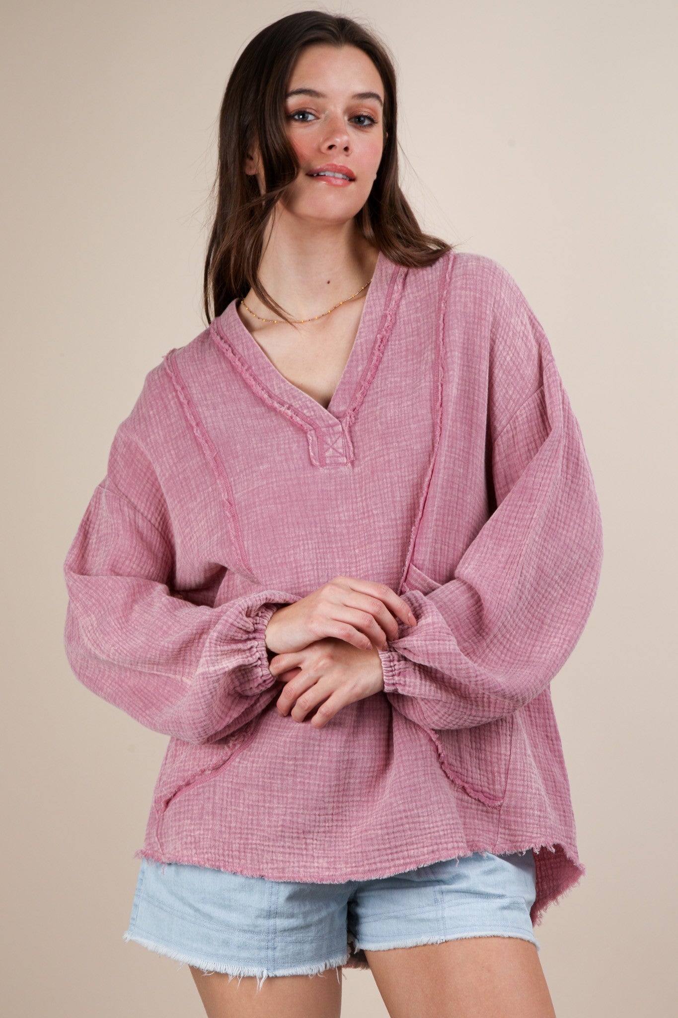 Drift Away Cotton Top in Cool Mauve