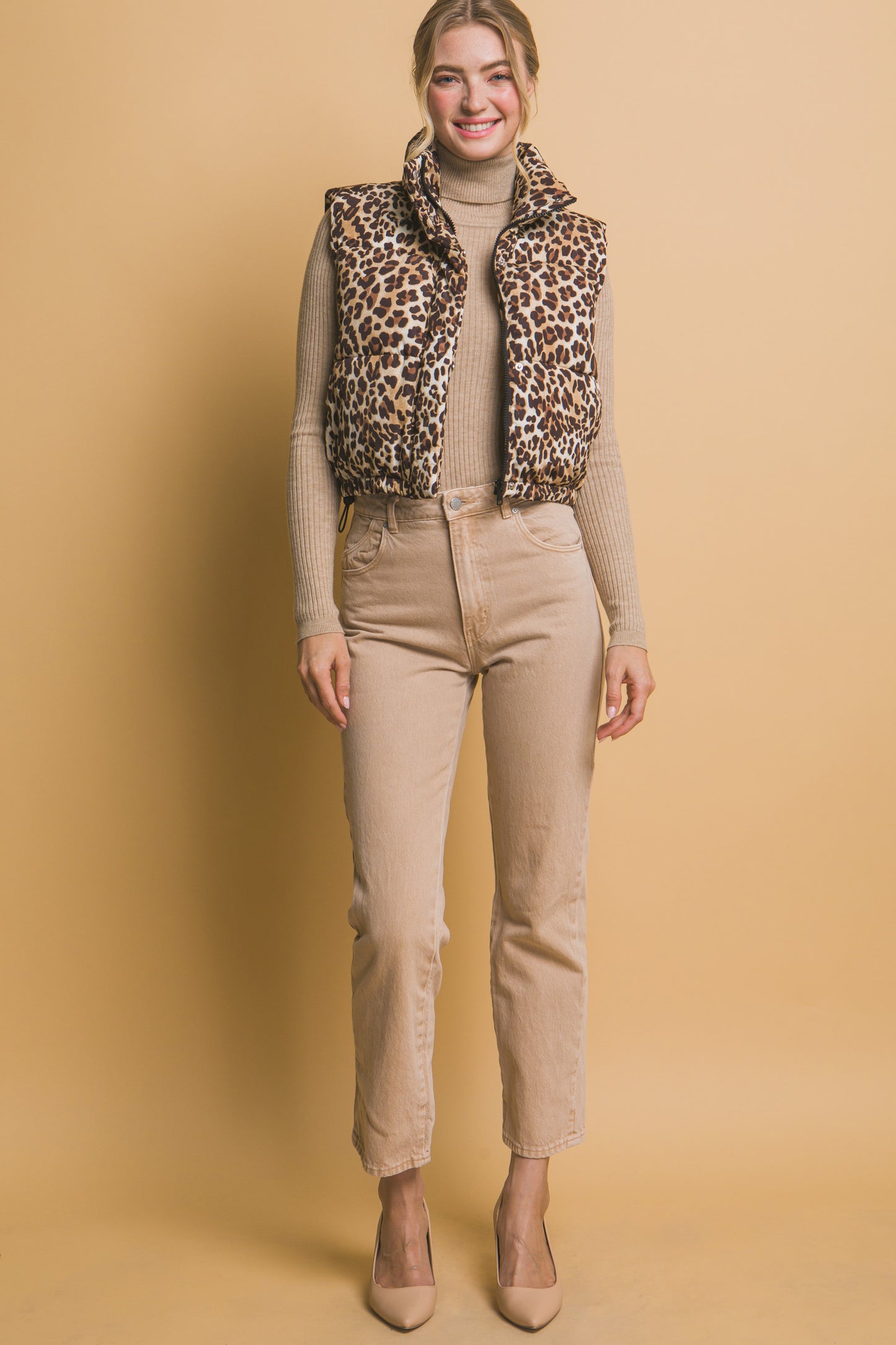 Leopard Print Zip Up Puffer Vest