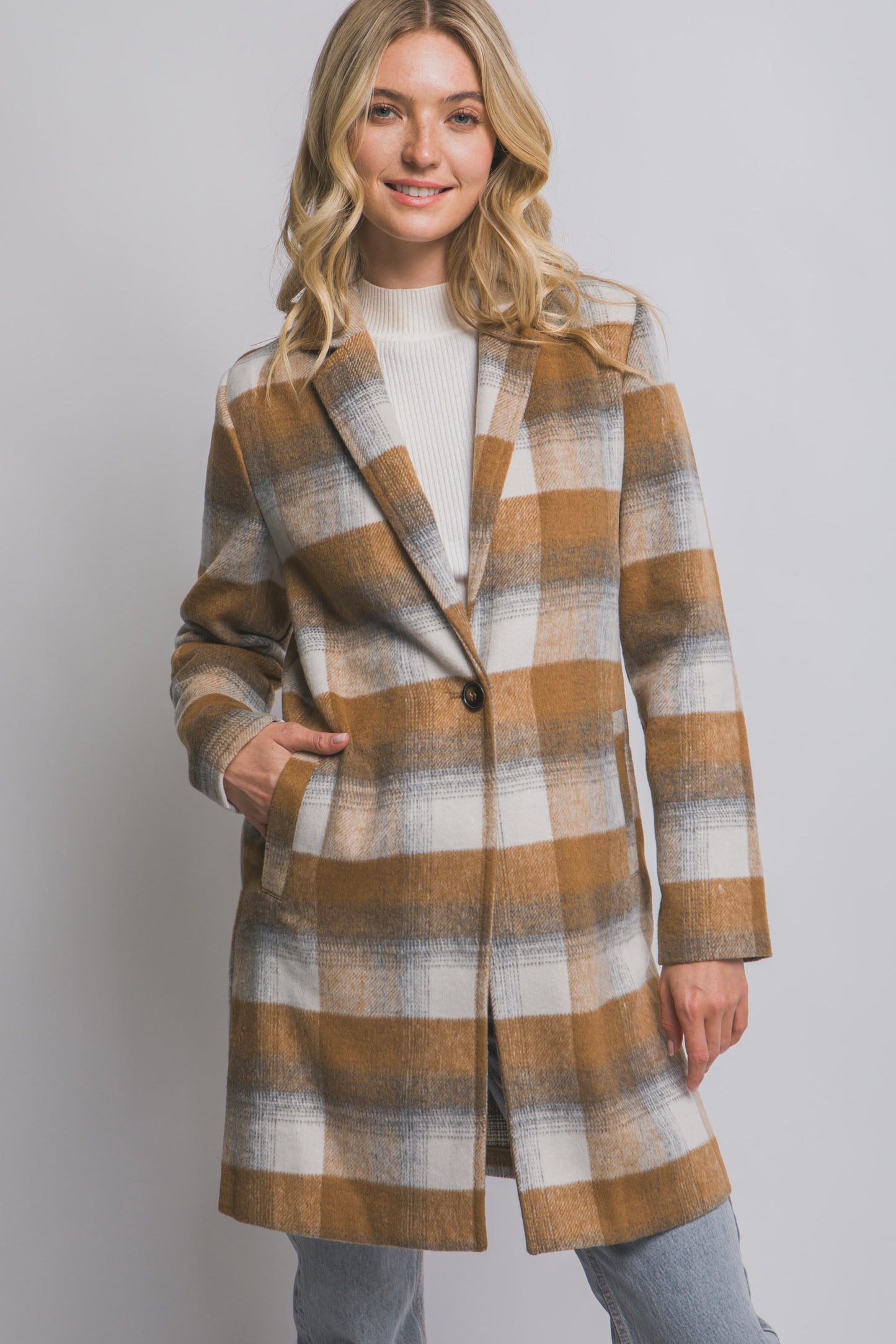 Camel Plaid Coat