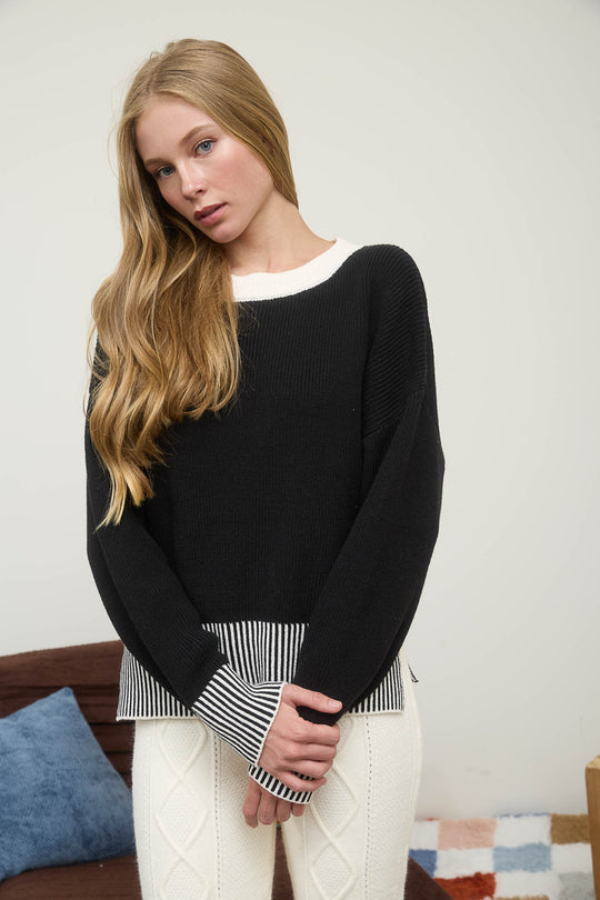 Darling Contrast Stripe Hem Long Sleeve Top