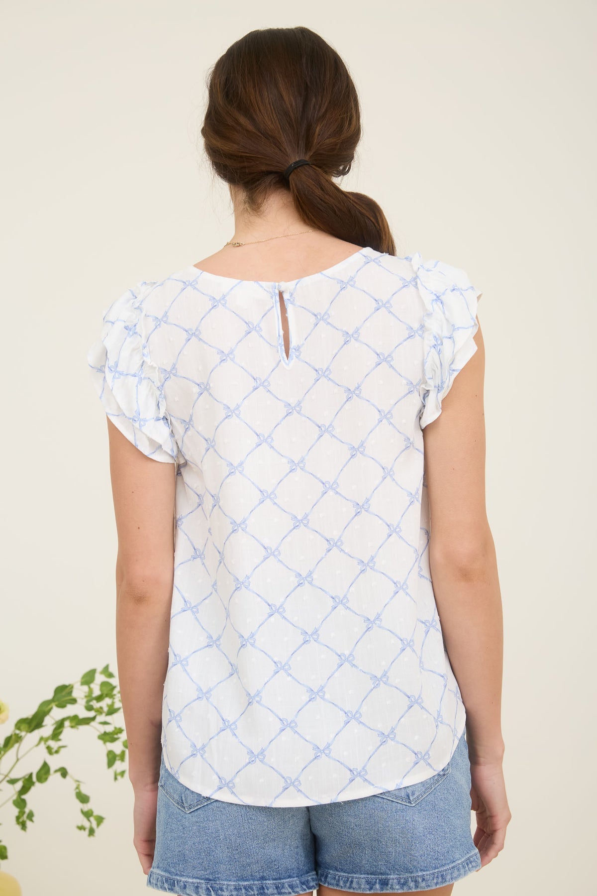 Bow Dot Pattern Ruffle Top