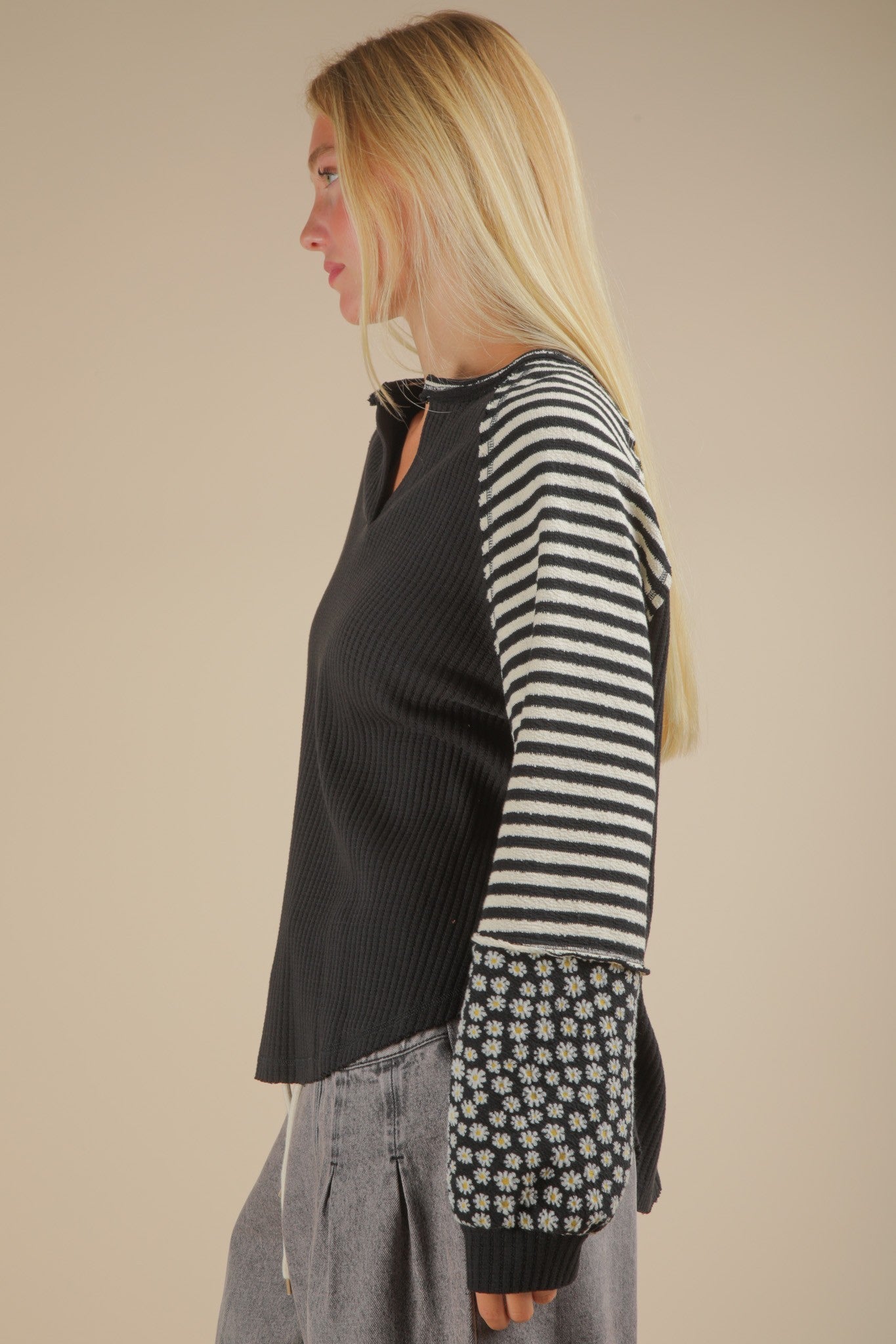 Cute & Casual Oversized Floral & Stripe Top