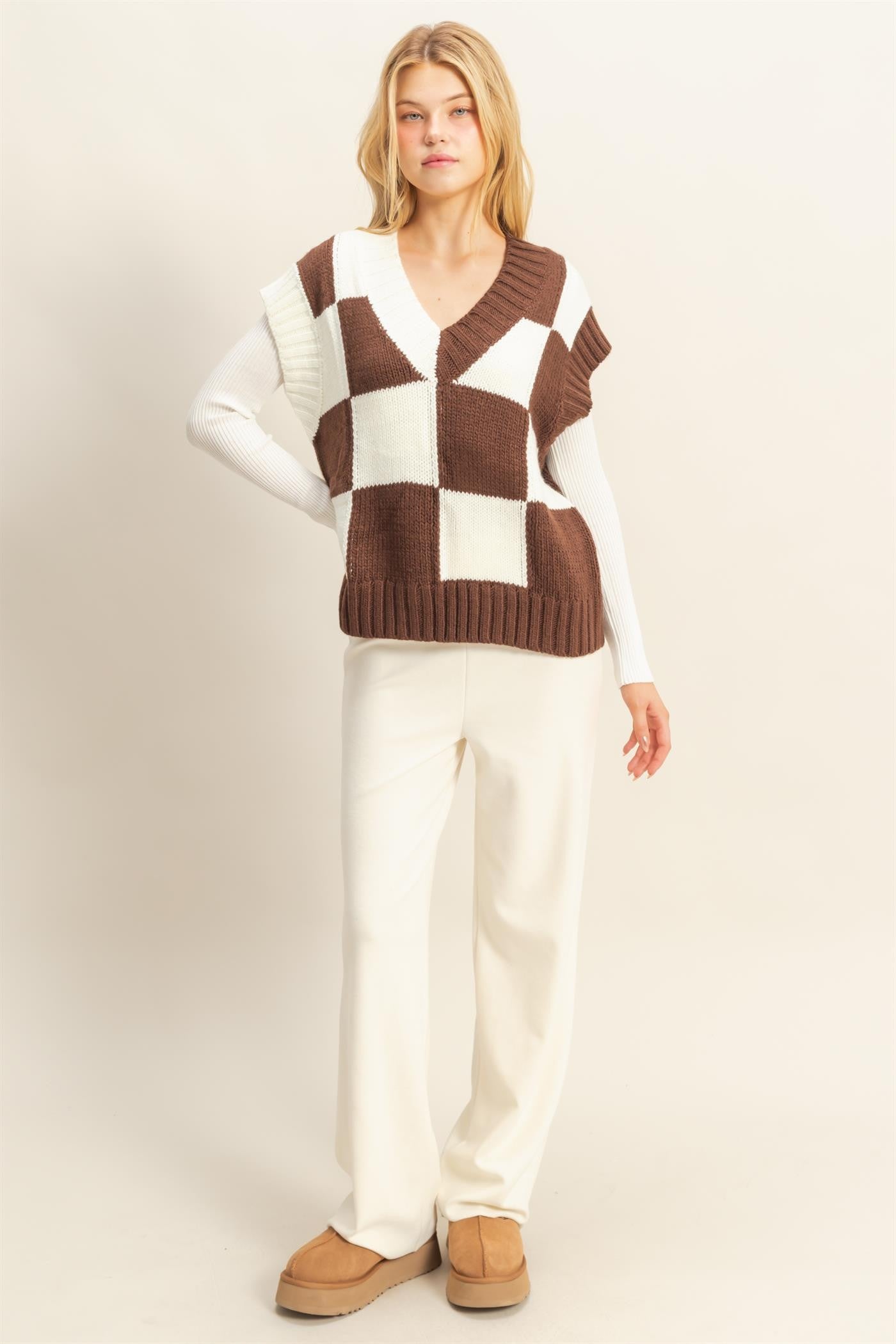 Checkered Sweater Vest Chocolate