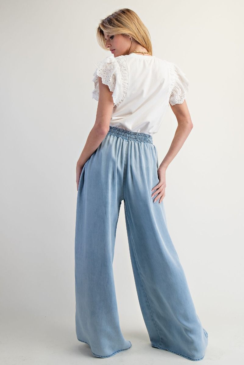 Washed Chambray Palazzo Pants