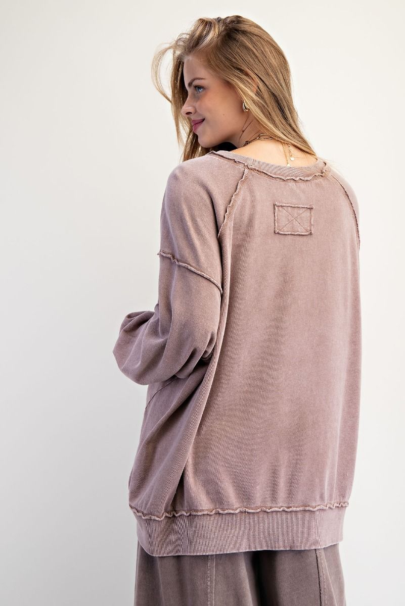 Mocha Mineral Washed Peace Floral Terry Pullover
