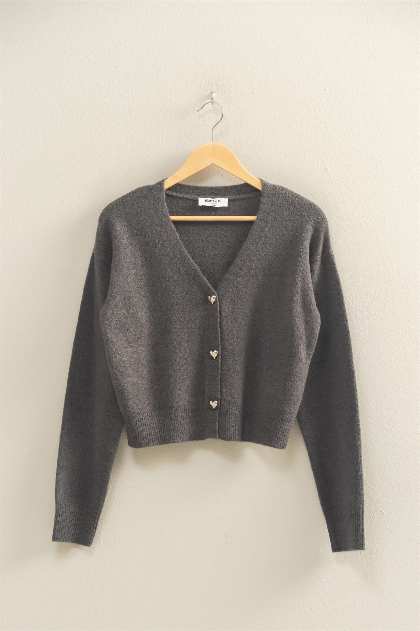 Heart Button Cardigan Sweater Charcoal