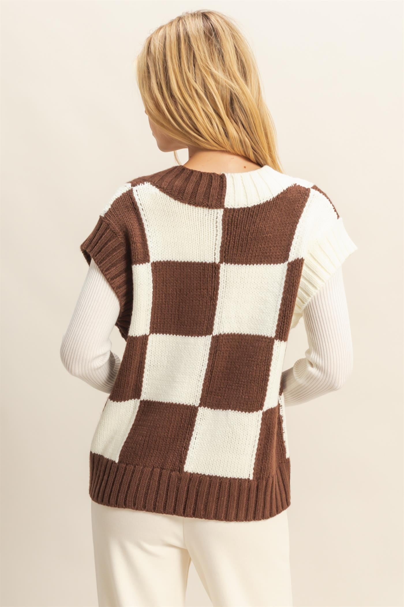 Checkered Sweater Vest Chocolate