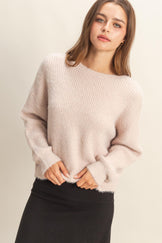 Oversized Fuzzy Sweater Violet Ice Twist Back Detail