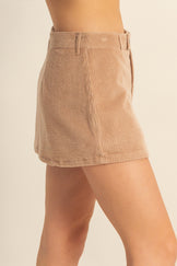 Flirty Corduroy Mini Skort Dark Taupe