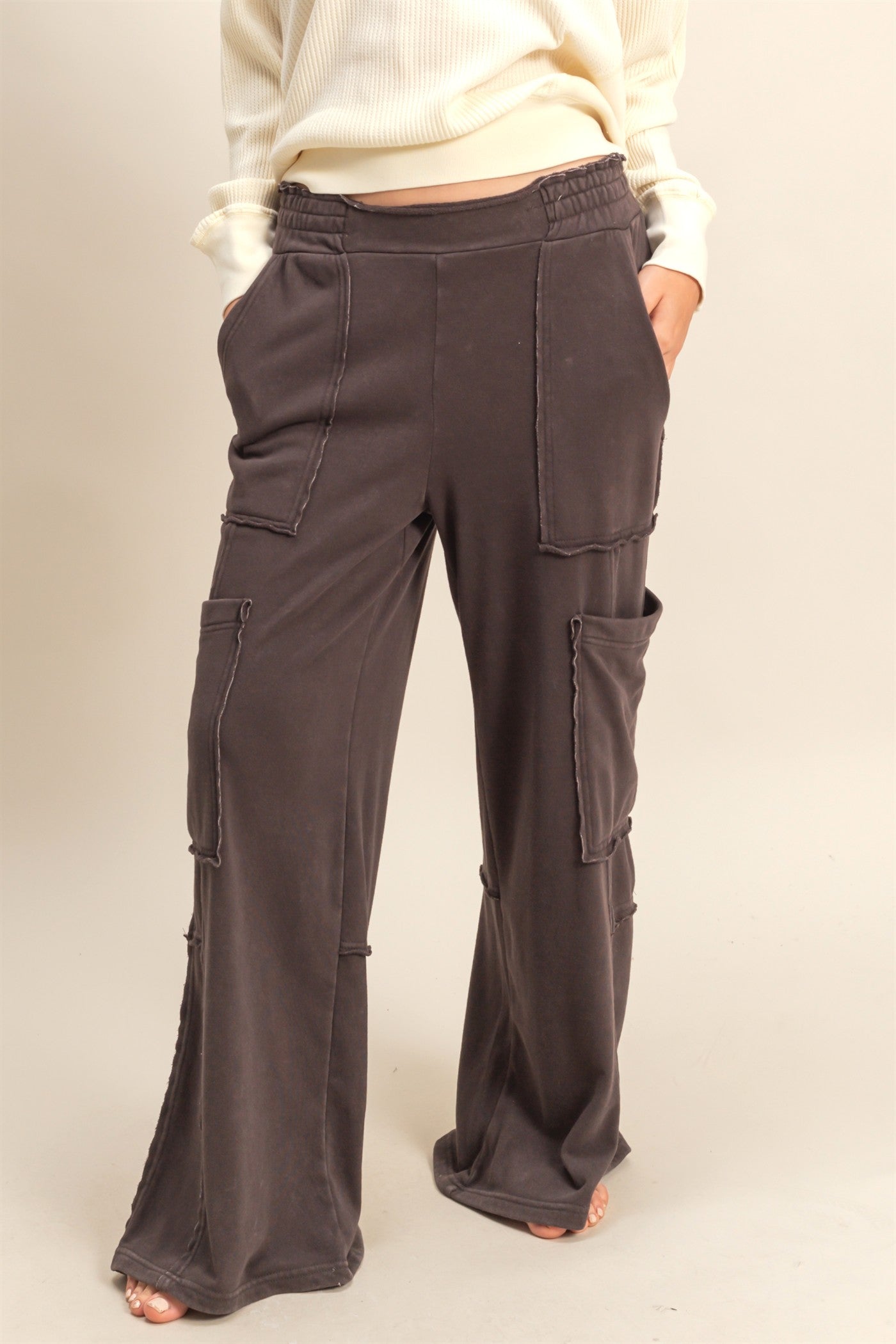 Mineral Washed Oversized Cargo Pants Dark Brown