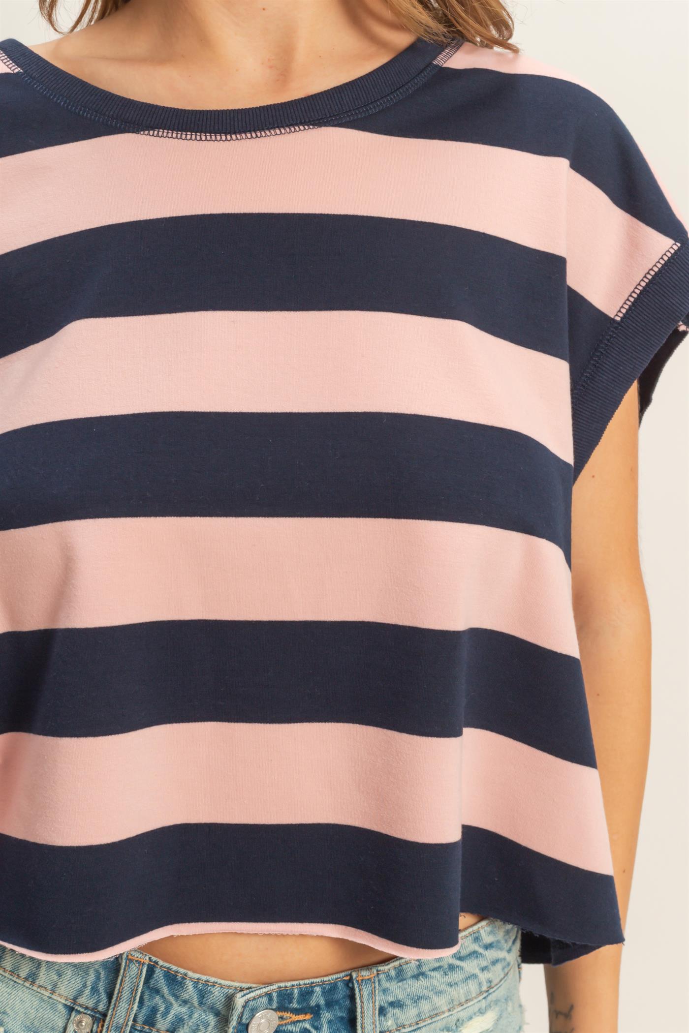 Boxy Babe Stripe Crew Neck Blush