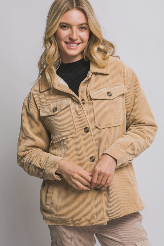 Corduroy Button up Sherpa Jacket
