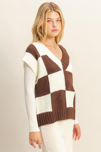 Checkered Sweater Vest Chocolate