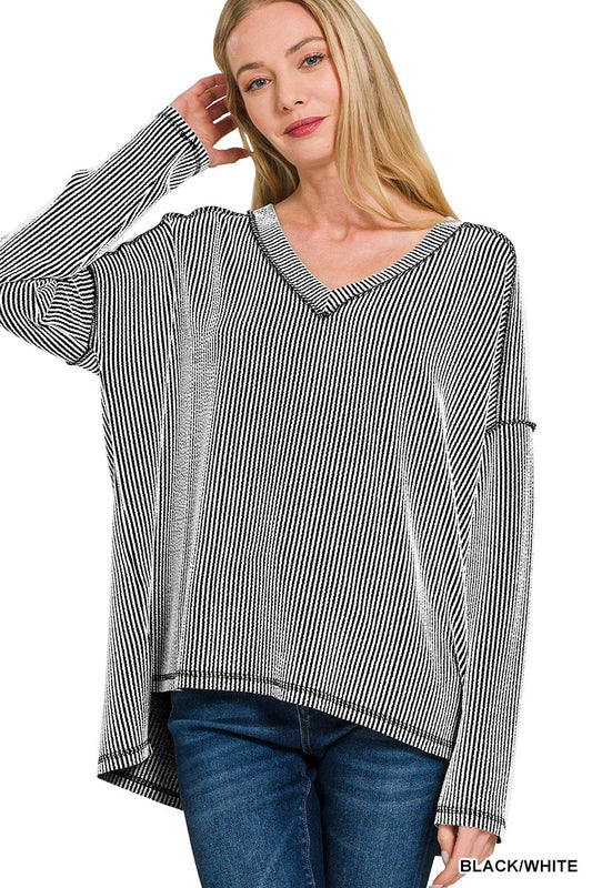 Black & White Contrast Stripe Top