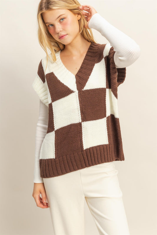 Checkered Sweater Vest Chocolate
