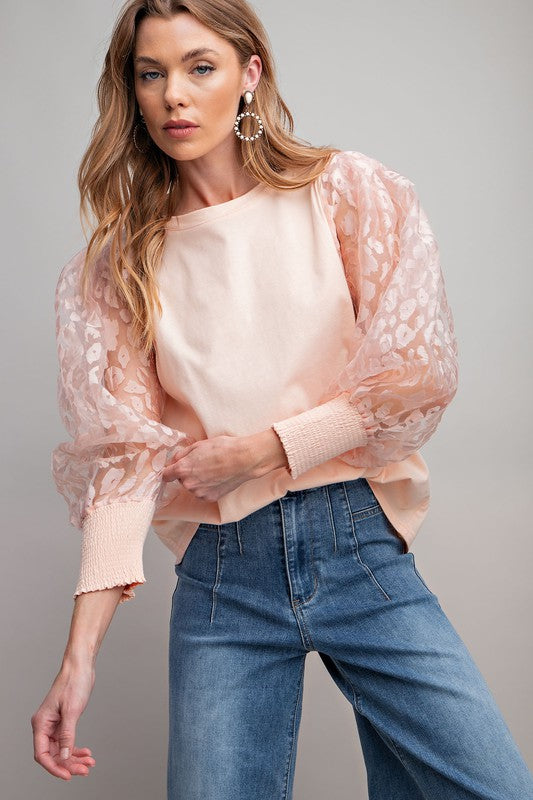 The Gwen Organza Sleeve Blush Top