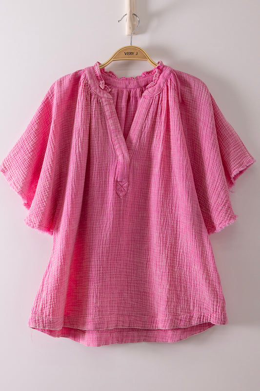 Pretty in Pink Mineral Washed Gauze Top