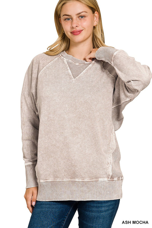 Ash Mocha Halo Washed French Terry Pullover