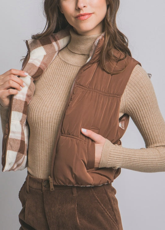 Mocha Reversable Puffer Vest