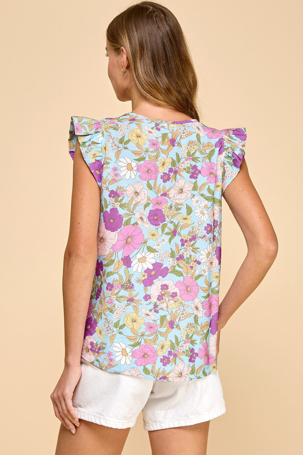 Wildflower Charm Floral Printed Light Blue Top